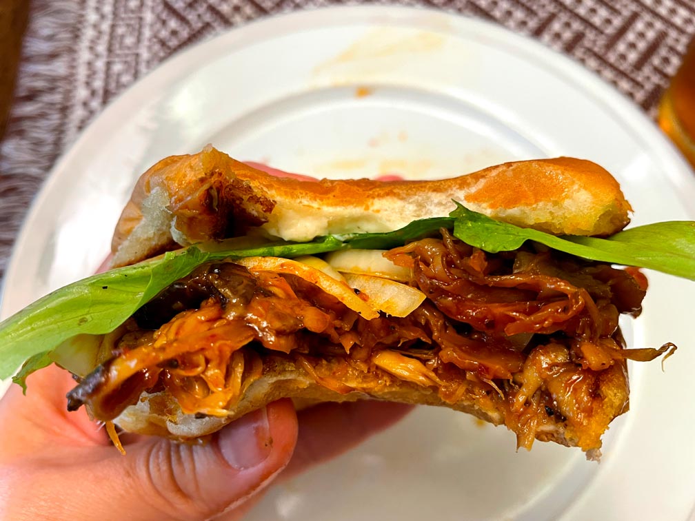 SMushroom pulled pork sandwich